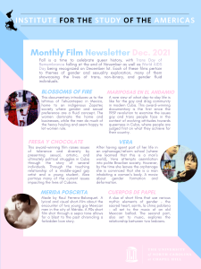 Workstudy film newsletter for November 2022. For Transgender Awareness Month we chose to feature films that centered around queer and trans storylines.